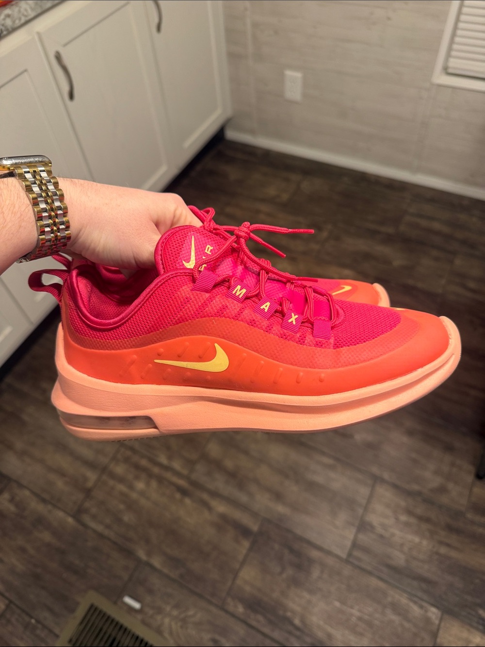 Nike Women’s Air Max Sneaker in Hot Pink and Coral with Yellow Swoosh